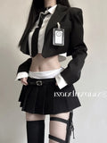 Style Spice Girl Jk Uniform Suit Spring And Autumn Short Shirt Suit Jacket Collision Color Spliced Skirt Three-Piece Set-Outfit