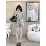 Women's New 2 Piece Suit Short Sleeve Cropped Hooded Tops +Elastic Waist Shorts Casual High Street Vintage 2 pecs Set