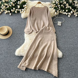 Fongt Windy Woman Languid Languid Breeze With Long-Sleeved Knitted Shirt + High Waist Swing Sweater Half-Dress Skirt