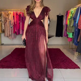 Fongt Summer New Fashion Lace Sleeve Hollow-Out Sexy Perspective Dress-Outfit
