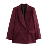 Fongt Women's Clothing Explosion Fashion Temperament Wine Red Blazer Double Buckle