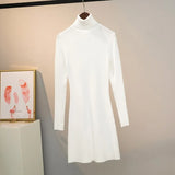 Casual Slim Warm Pit Knitted Sweater Long Sleeve Turtleneck Solid High Street Mini Party Dress 2021 Winter Fashion