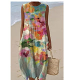 Fongt And Summer 2025 New Sleeveless Casual Print Temperament Dress Dress Body Small Fresh Casual Dress