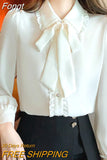 Autumn Solid Color Peter Pan Collar Bow Tie Lacing Blouses for Women 2023 New Chiffon Design Women's Clothing Korean