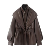 Fongt New Fashion Temperament Women Water Wash Old Style Imitation Leather Fake Two Coats