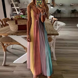 Fongt Women's Long Dress Slim Dazzle Color Slip Dress Gradient New Print Women's Dress-Outfit