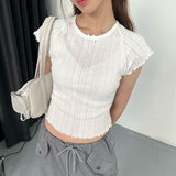 Girls Wear Pure White Refreshing Bow Spliced Tight-Edged Short-Sleeved T-Shirt 2024 Summer New Style-Outfit