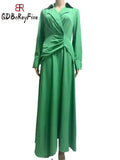 Women Dress Elegant Spring Summer Long Sleeve V Neck Party Dresses with Slit Pleated Beach A-LINE Maxi Dress for Women-Outfit