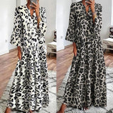 Boho Leopard Print Maxi Dresses Women's Casual V-Neck Full Sleeve Long Dress Ladies Summer Beach Party Vestidos Feminina-Outfit