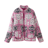 Fongt Women's Clothing 2025 Autumn 11 Thin Cotton Clothes Printed Collar Double Pocket Cotton Jacket Loose Coat