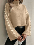 Fongt Casual Loose Knitted Sweater 2025 New High-Necked Color Design For Women