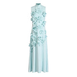 Spring 2025 New Fashion Sexy Sleeveless Three-Dimensional Flower Splicing Design Slimming Long