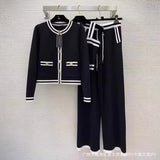 Fongt Long-Sleeved Knitted Shirt Coat + Straight Trousers + Vest Three-Piece Set High Quality Women's Clothing