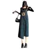Fongt Denim Strap Skirt Female Summer 2024 New Retro High Waist Loose Thin And Long Age Reduction Dress-Outfit