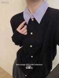 Sense Polo Got Fake Two Knitted Cardigan Women's 2024 Spring Shirt With College Style Sweater Coat In The Collar.-Outfit