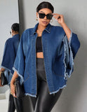 Fongt Women's Jeans Autumn And Winter Women's Fashion Loose Clip Batsleet Jacket Jacket