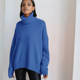 Women's Knitted Solid Turtleneck Sweater Oversize Long Sleeve Ladies Loose Pullover Tops 2022 Autumn Warm Female