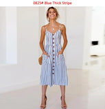 Boho Printed Beach Dress Women Spaghetti Straps Backless Sexy Dresses Female Casual Button Pocket Sleeveless Midi
