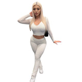 Fongt Women's Spring New Long-Sleeved Lace V-Neck Blouse High-Waisted Trouser Casual