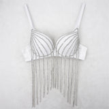 Tassels Rhinestone Corset Sexy Backless Sleeveless Crop Tops Women Slimming Bra Top Nightclub Party