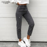 Elastic Jeans Women's Feet Pants Nine Pants Distressed 2020 Autumn Winter Vintage High Waist Denim Trousers Women