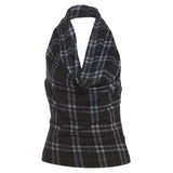 2025 New Women's Fashion Simple Hanging Neck Design Lattice Sleeveless Small