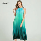 New-Coming Spring Summer Spaghetti Strap Sleeveless A-Line Ankle-Length O-Neck Women Dresses Holiday Beach