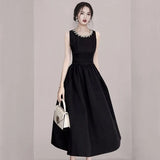 Fongt 2025 New Summer Black Dress Female Light Luxury Hepburn Style Temperament Thin Vest Skirt