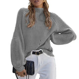 Fongt 2025 New Loose Half-High Collar Knitwear Women's Solid Color Turtleneck Sweater