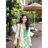 Fongt Brip Windy Fashion Pure Color V-Neck Hollow Long Sleeve Sunscreen Sling Sling Vest Design Half-Body Dress Woman