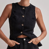 Fongt 2025 New Fashion Sleeveless High Waist High Waisted Loose Nipple Shorts Set