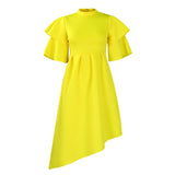 Fongt Women's 2025 Summer New Double-Layered Lotus Leaf Sleeves Pure-Colored Dress Dress