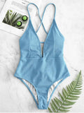 Women Front Tie Push Up Padded One Piece Swimsuit Deep V Neck Bathers Bathing Suit Backless Swimming Suit