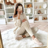 Knitted Sweater And Pants Two Piece Set Women Slim Crop Tops Women Sweater Pant 2 Piece Sets Womens Outfits