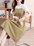 Fongt Comfortable Coloring And Fake Two Dresses 2025 Summer New Casual Comfortable Stitching Design Dress