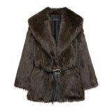 Fongt Women's Winter New Artificial Fur Effect With Belt In The Long Fur Coat