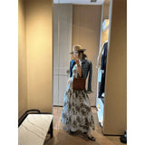 Fongt Light Luxury High-End Temperament Sister Little Fragrant Denim Jacket Blue Floral Skirt Set