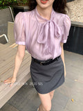 Fongt Xixi 2025 Summer New Thousand Gold Wind Bow Tie With Bottom Shirt Women's Long-Sleeved Top 89202-1