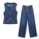 Fongt Women's New French Style Dress-Up Cowboy Sleeveless Round Collar Vest Vest