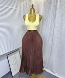 Fongt Fashion Folding Wave Half-Dress French Sweet High-Waisted A-Shaped Skirt Mid-Long Folds Skirt