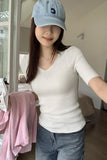 Slim Short-Sleeved Sweater Women's Spring And Summer New Thin Medium-Sleeved T-Shirt Five-Cent Sleeve