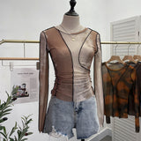 Fongt Sun Dyed Elastic Mesh Yarn T-Shirt Stacked With Long-Sleeved Top Press Line T-Shirt 8980