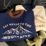 Mountains Letter Print Sweater Women Harajuku Couples Streetwear Knitted Pullovers Hip Hop Fashion Winter Tops
