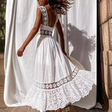 Fongt New Fashion Lace Sleeveless Splicing Large Swing Dress Dress