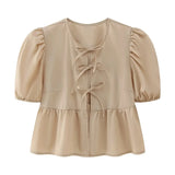 Fongt New Bubble Sleeve With Solid Color Short Top 1213835