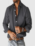 Fongt New Men's Shirt City Casual Collar Button Solid Color Men's Top