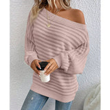 Fongt And Winter New Solid Color Three-Dimensional Cross-Print Collar Bat Sleeve Knitted Sweater Woman