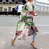 Fongt Spring And Autumn Wishebay Long Horn Sleeve Coat Print Loose Wind Coat