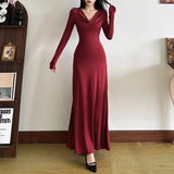 Fongt 2025 Autumn And Winter Women's New Pure Color Temperament High-End Sense Collar Body Dress