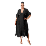 Fongt New Women's Handmade Knitted Hand-Through Tassel Dress-Outfit